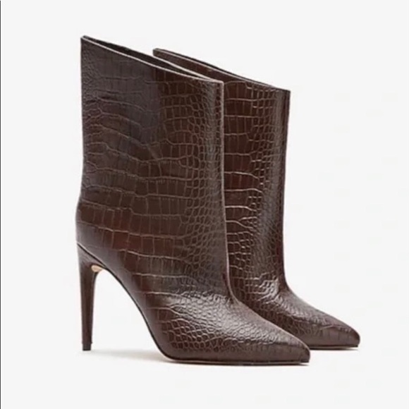 Express Shoes - EXPRESS Croc Print Brown Boots